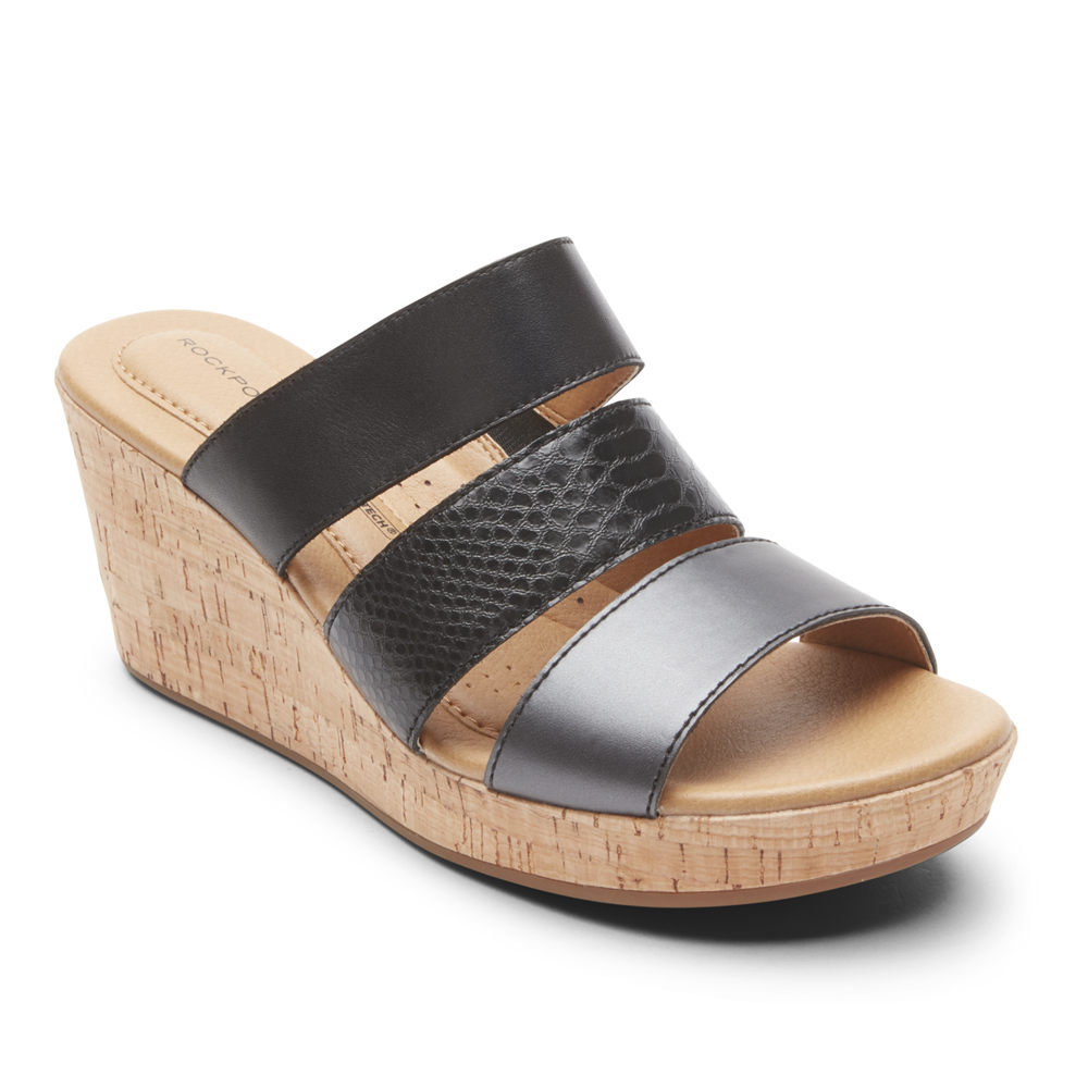 Rockport Womens Lyla Banded - Slides Black - ZKM098253